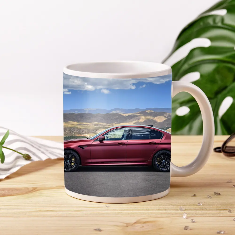 BMW M5 Matte Red Side Profile Mountains – Mugs