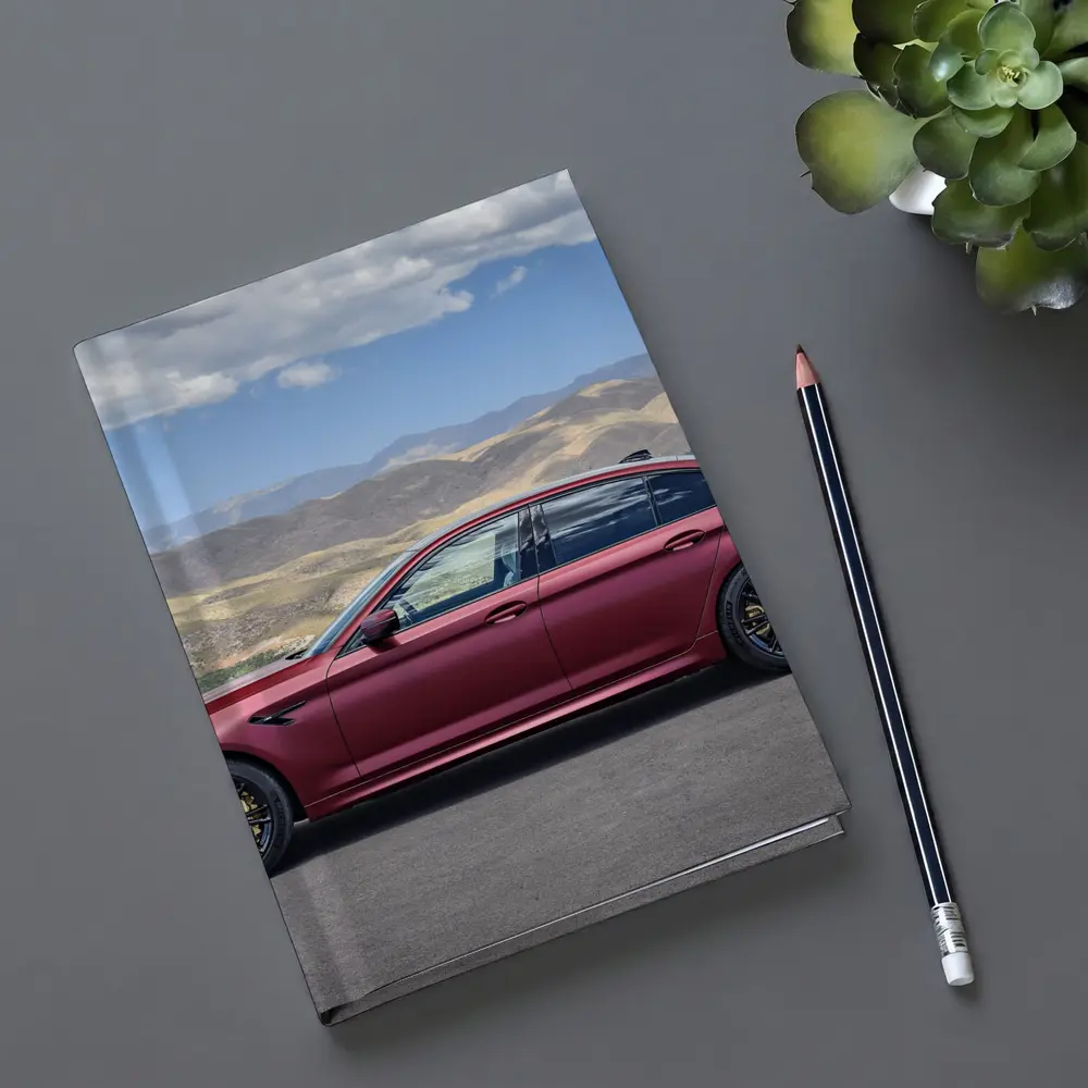 BMW M5 Matte Red Side Profile Mountains – Notebooks