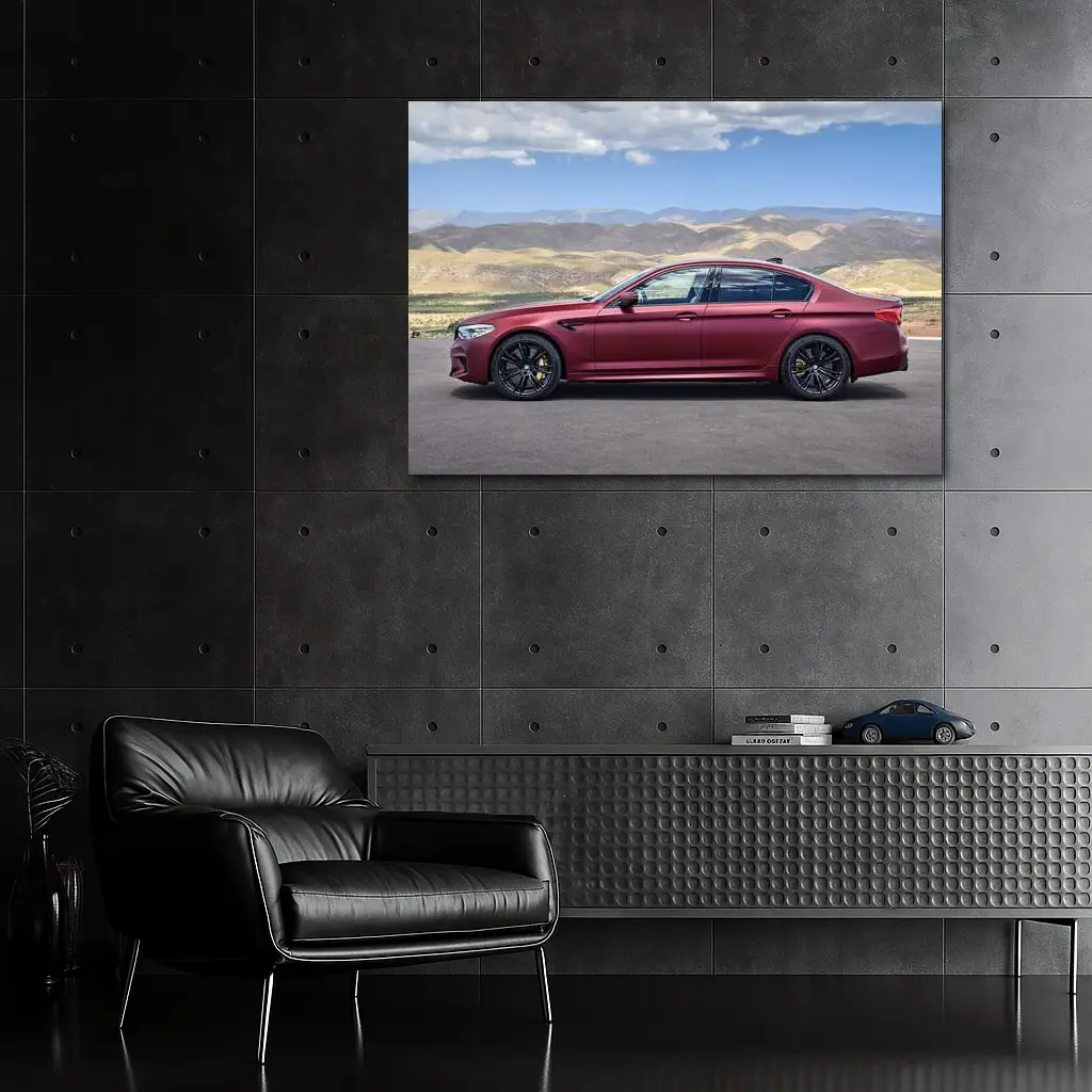 BMW M5 Matte Red Side Profile Mountains – Wall Art