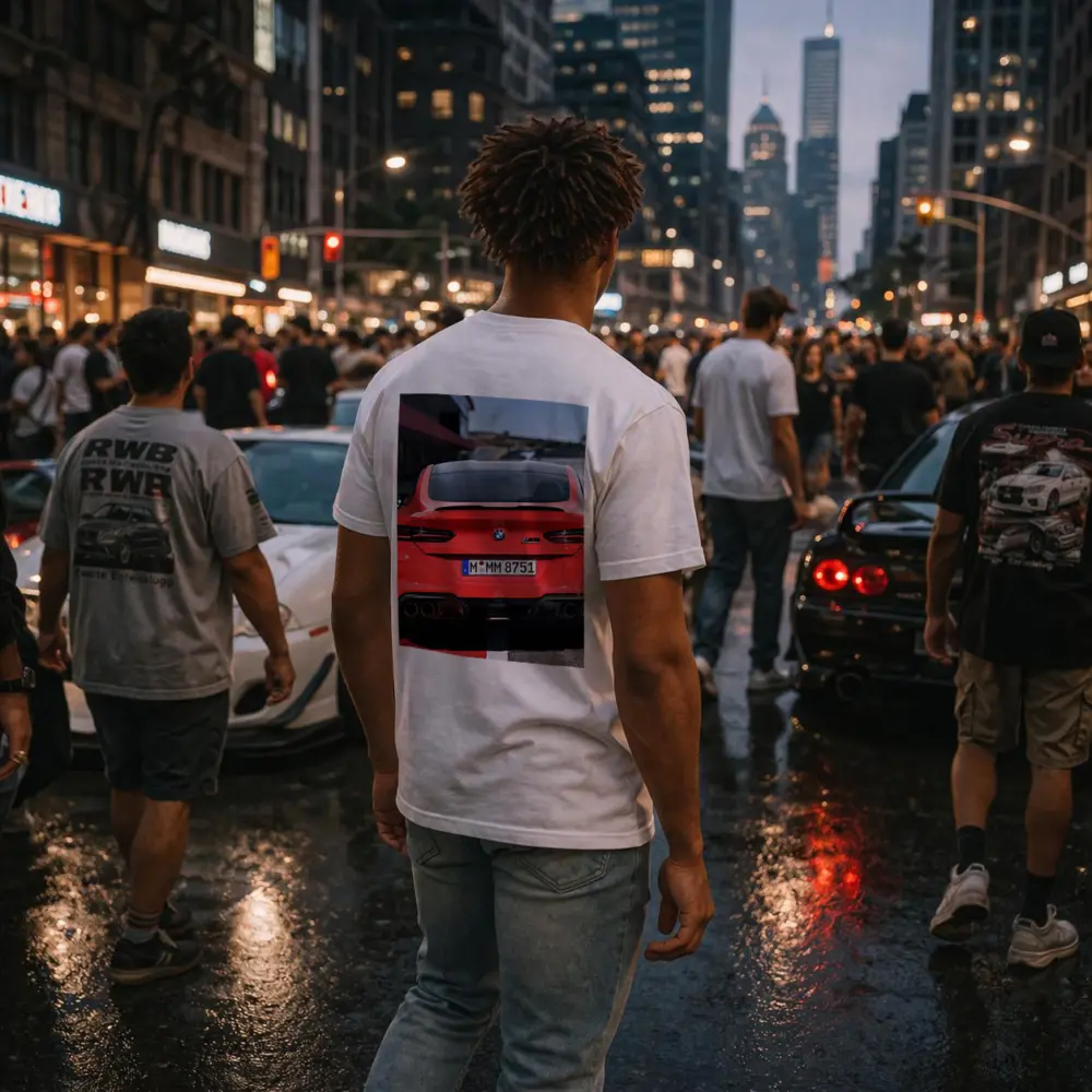 BMW M8 Red Rear View Race Track – T-Shirts