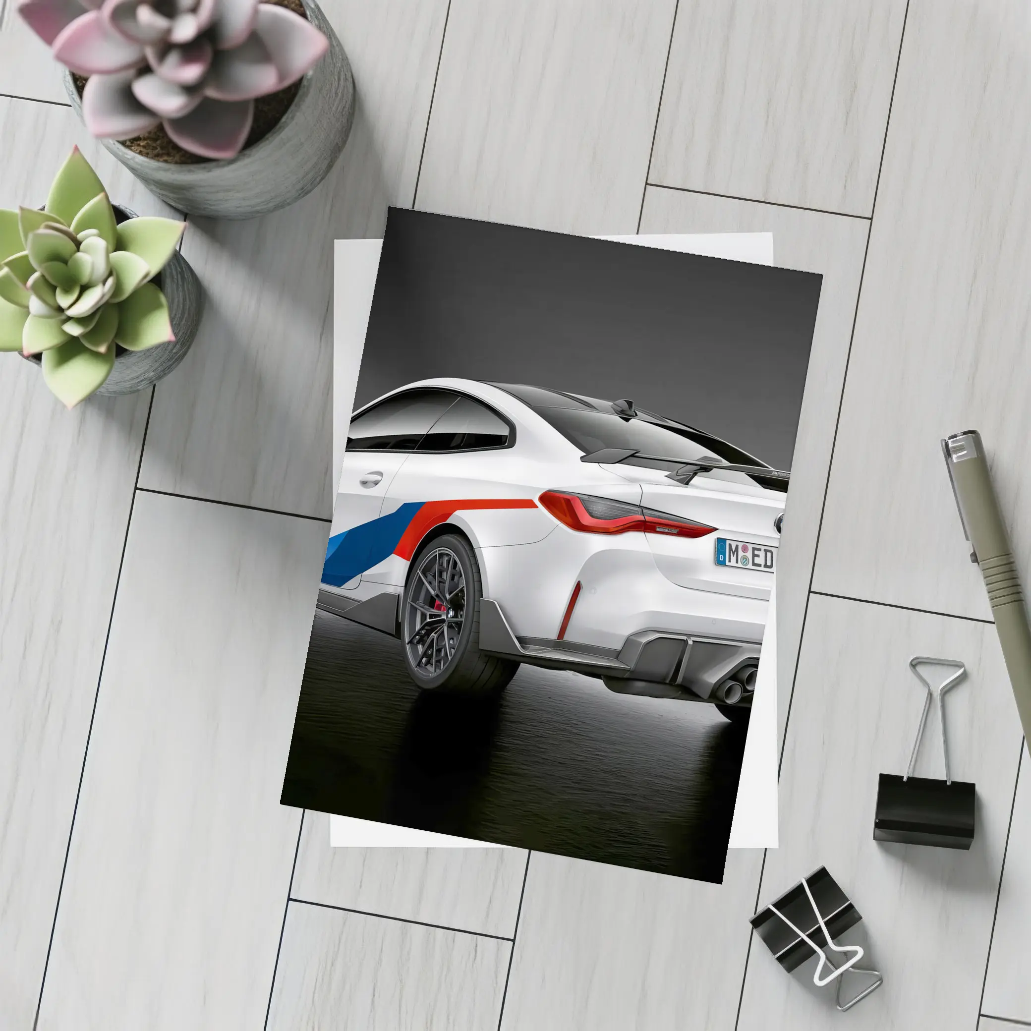 BMW M4 White Coupe Dark Studio – Postcards