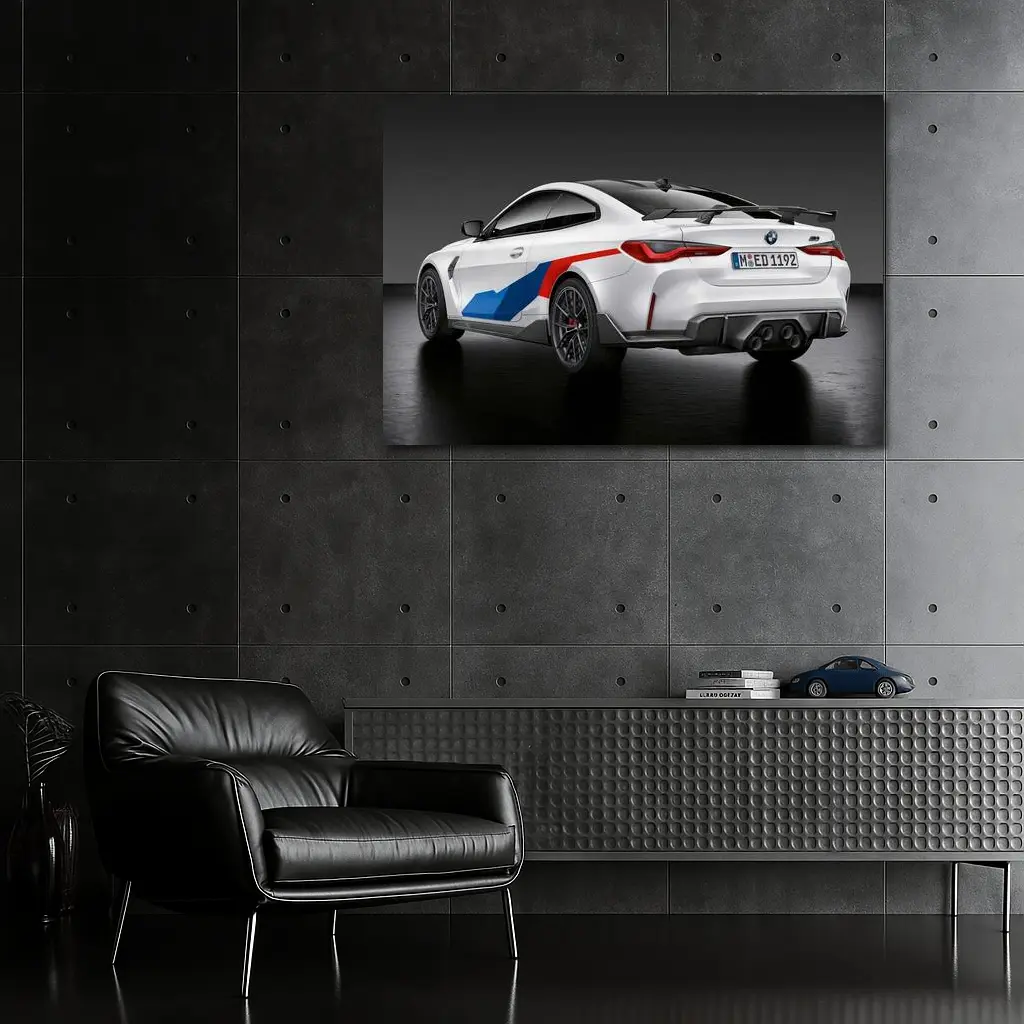 BMW M4 White Coupe Dark Studio – Wall Art