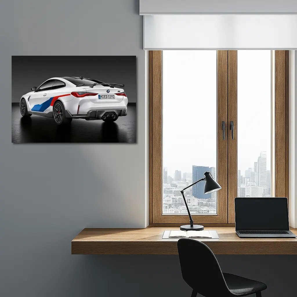BMW M4 White Coupe Dark Studio – Wall Art