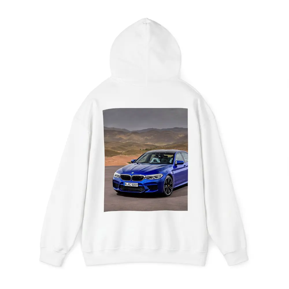 BMW M5 Blue Sedan Desert Mountains Background – Hoodies