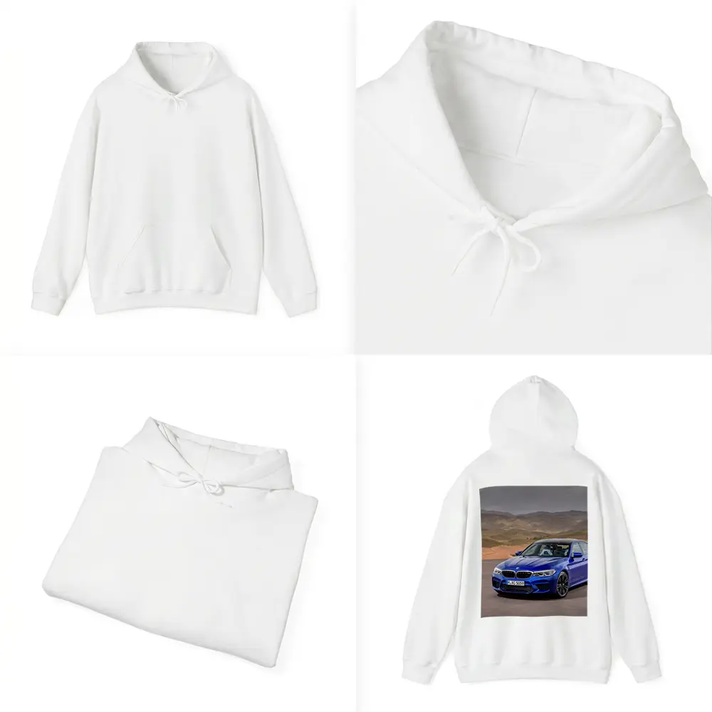 BMW M5 Blue Sedan Desert Mountains Background – Hoodies