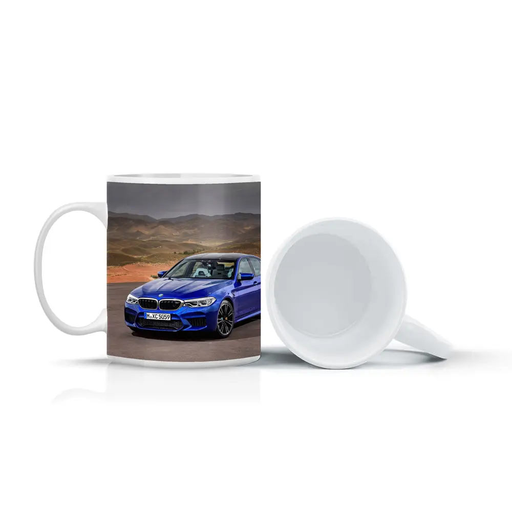 BMW M5 Blue Sedan Desert Mountains Background – Mugs