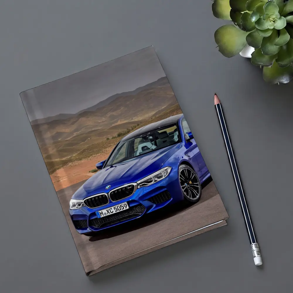 BMW M5 Blue Sedan Desert Mountains Background – Notebooks