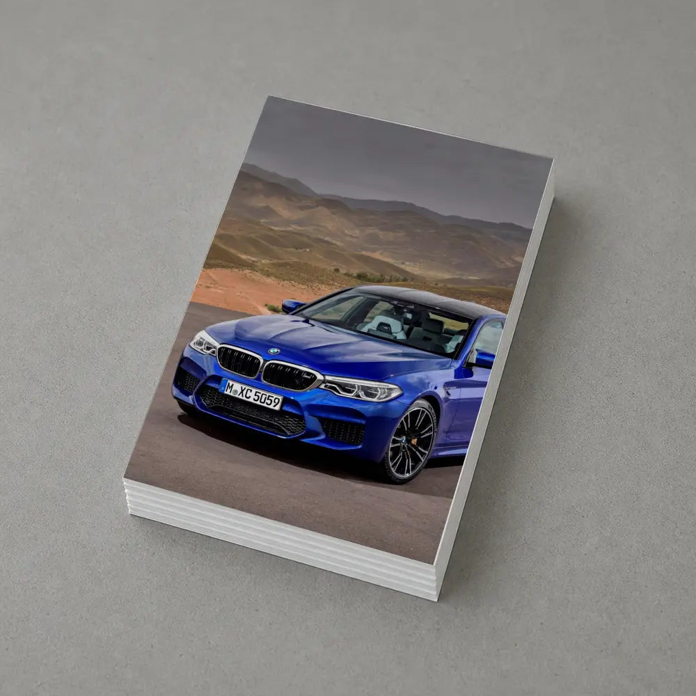 BMW M5 Blue Sedan Desert Mountains Background – Postcards