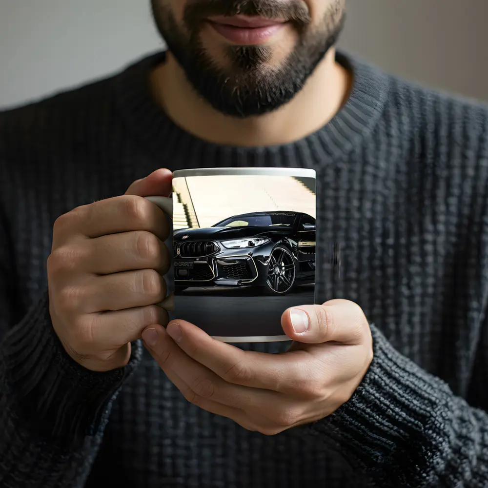 BMW M8 Manhart Black Coupe Urban Setting – Mugs
