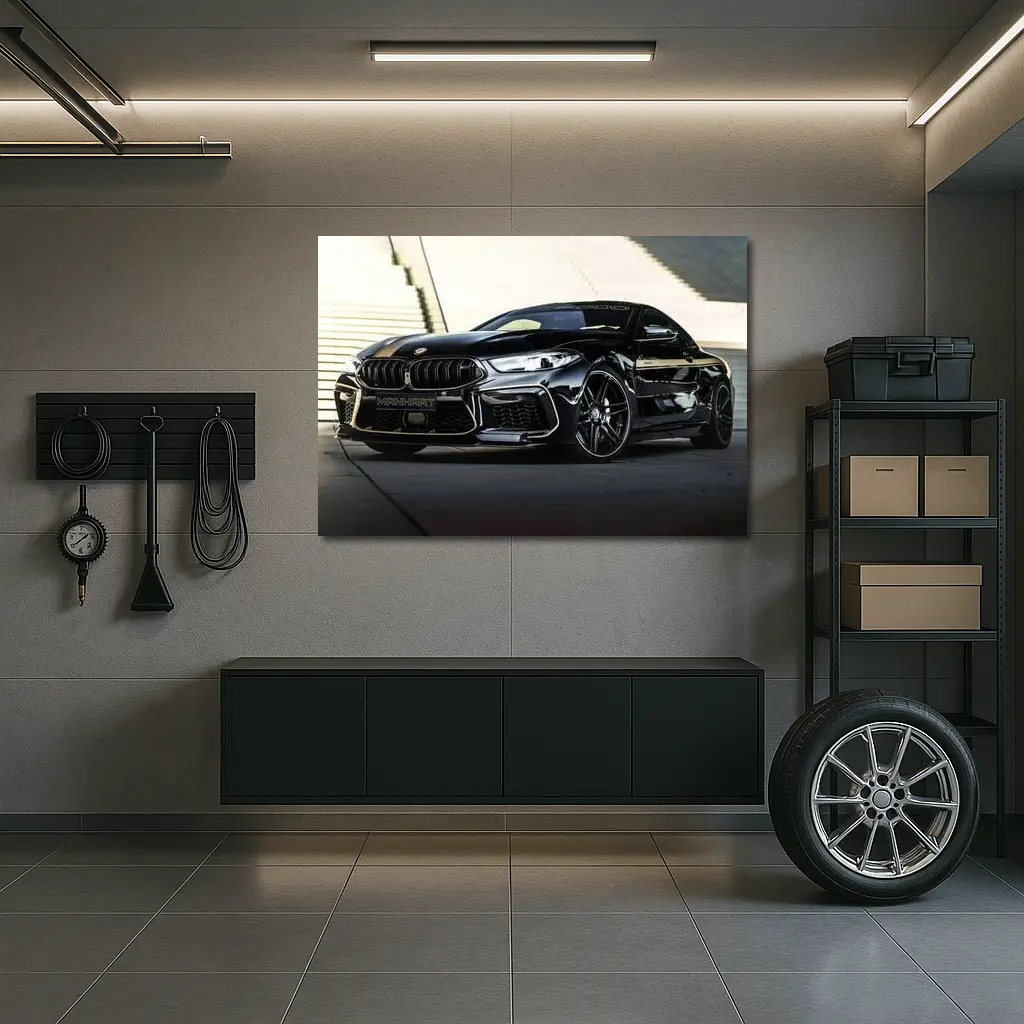 BMW M8 Manhart Black Coupe Urban Setting – Wall Art