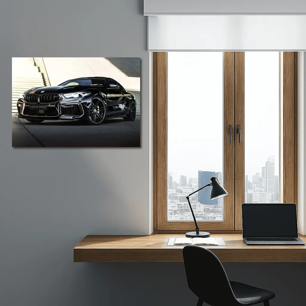 BMW M8 Manhart Black Coupe Urban Setting – Wall Art