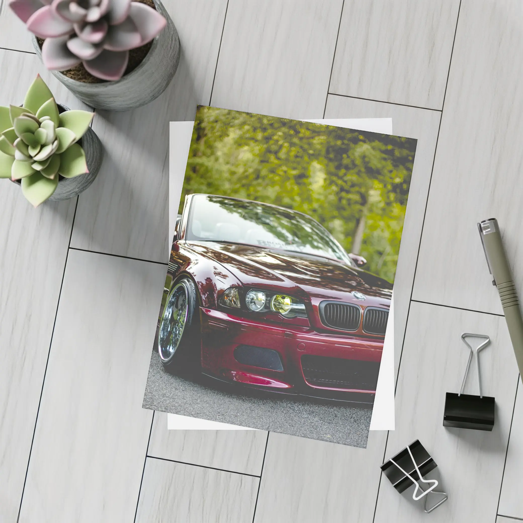 BMW M3 Convertible Slammed Dark Red Park – Postcards