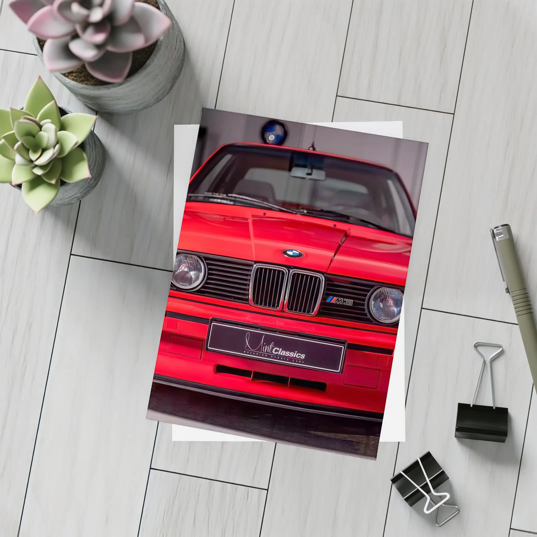 BMW E30 M3 Red Front View Garage – Postcards