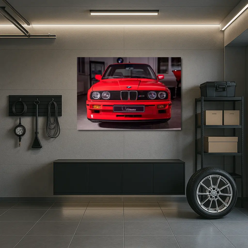 BMW E30 M3 Red Front View Garage – Wall Art