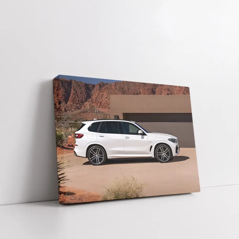 BMW X5 White SUV Desert Mountain Setting – Wall Art