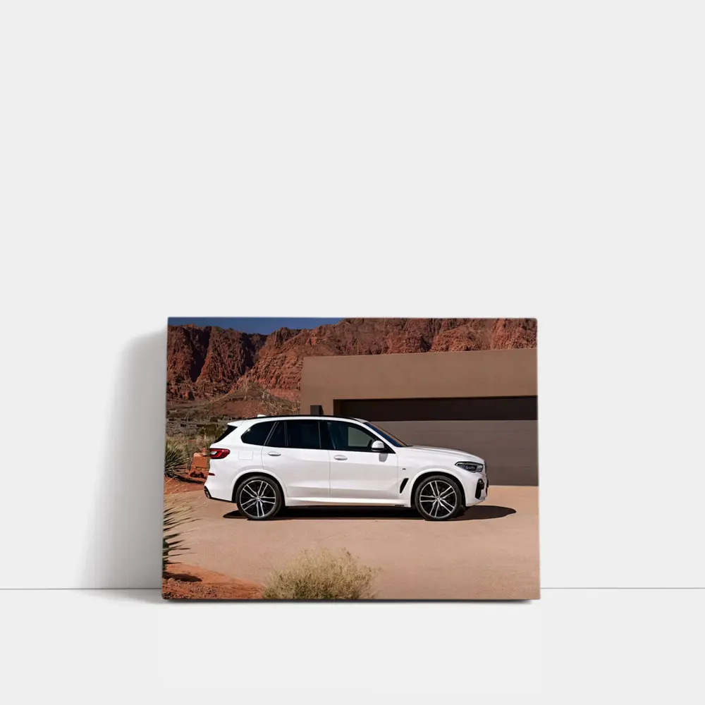 BMW X5 White SUV Desert Mountain Setting – Wall Art