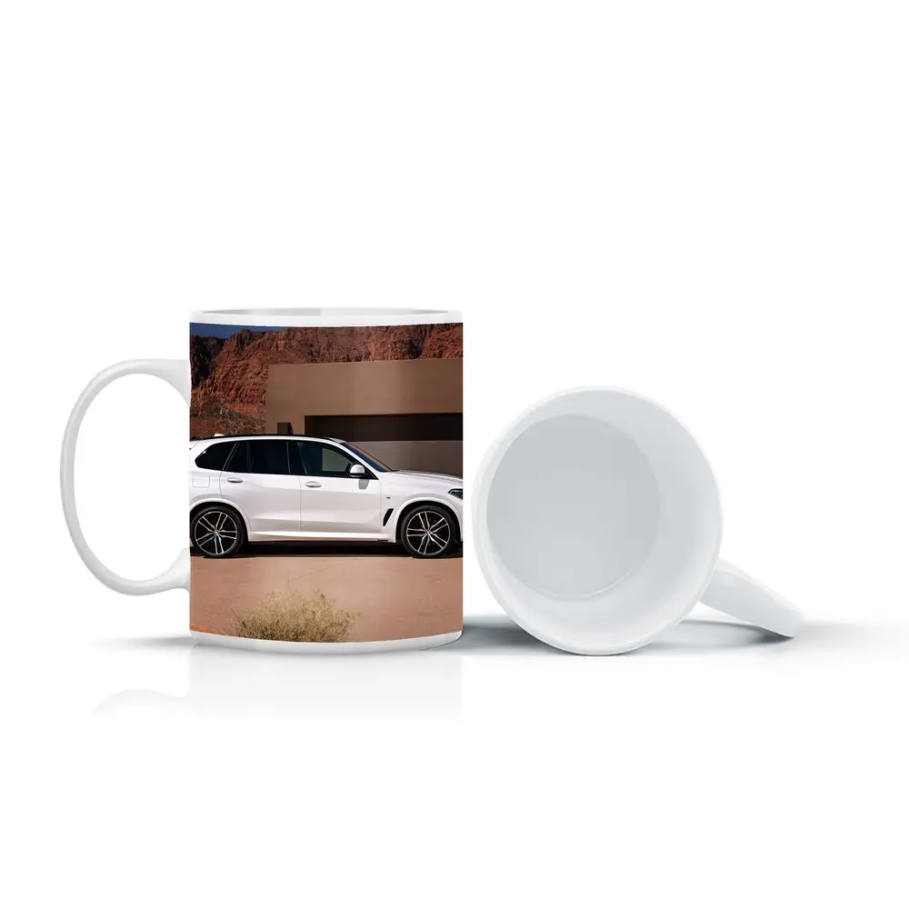BMW X5 White SUV Desert Mountain Setting – Mugs