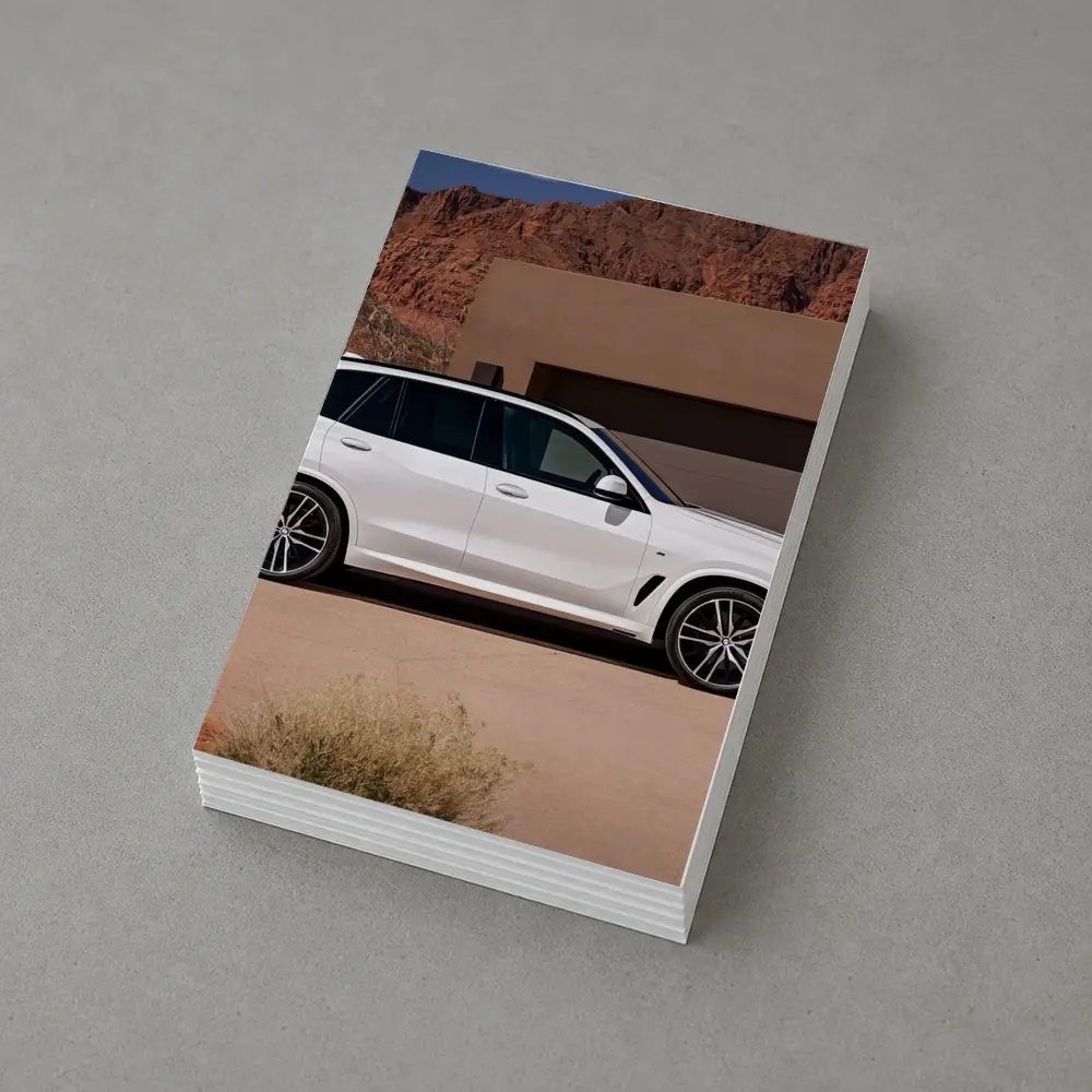 BMW X5 White SUV Desert Mountain Setting – Postcards