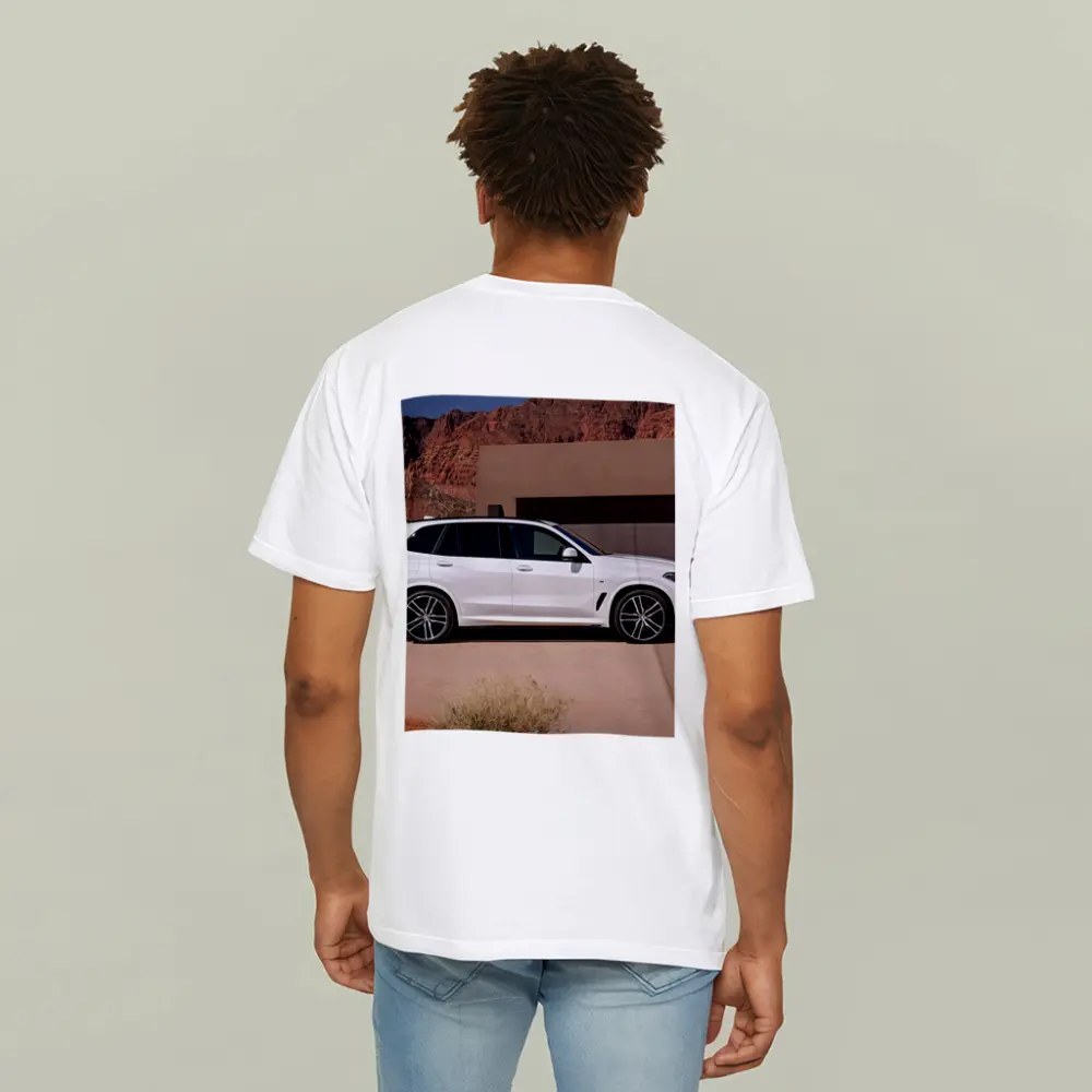 BMW X5 White SUV Desert Mountain Setting – T-Shirts