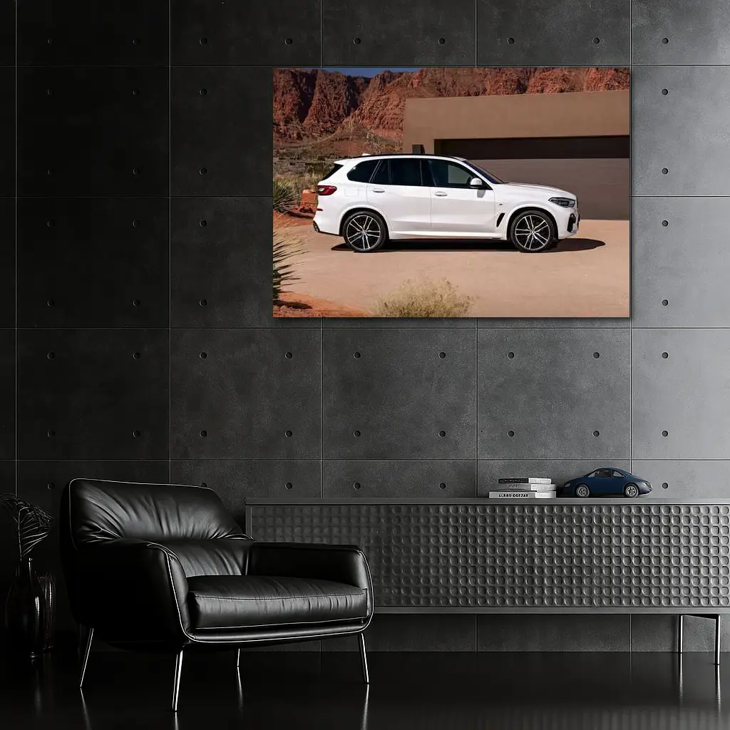 BMW X5 White SUV Desert Mountain Setting – Wall Art