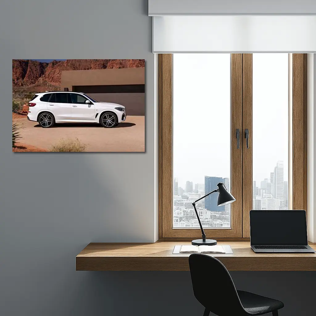 BMW X5 White SUV Desert Mountain Setting – Wall Art