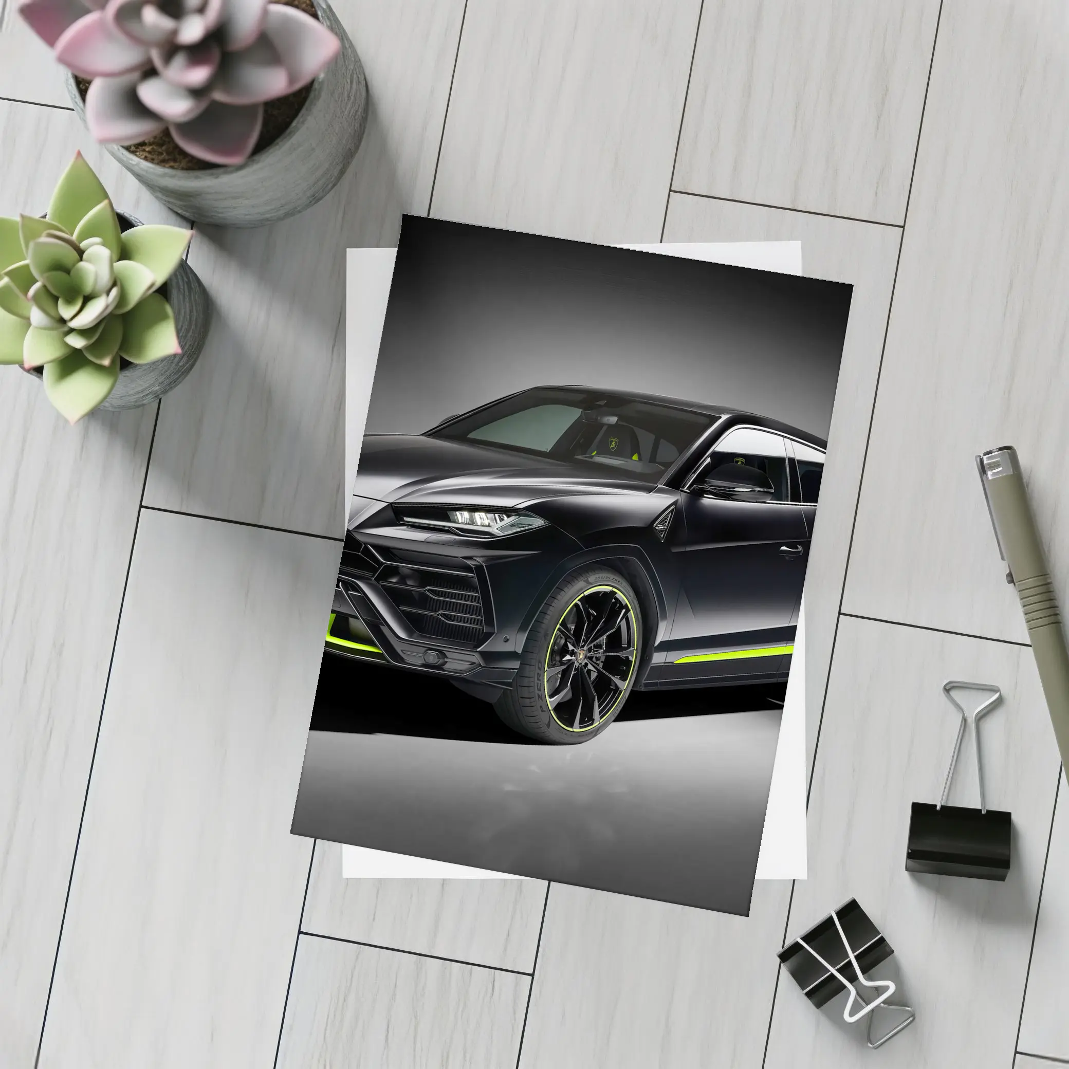 Lamborghini Urus Black Neon Green Studio – Postcards
