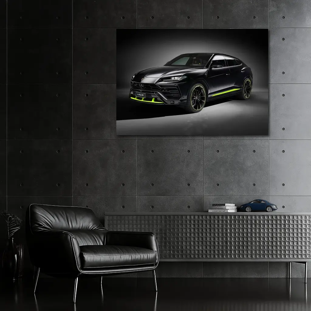 Lamborghini Urus Black Neon Green Studio – Wall Art
