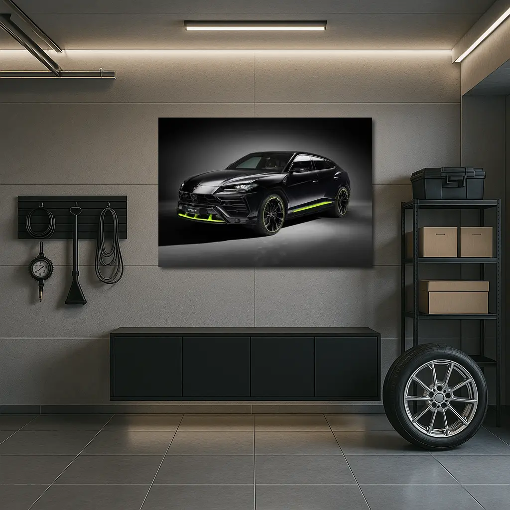 Lamborghini Urus Black Neon Green Studio – Wall Art