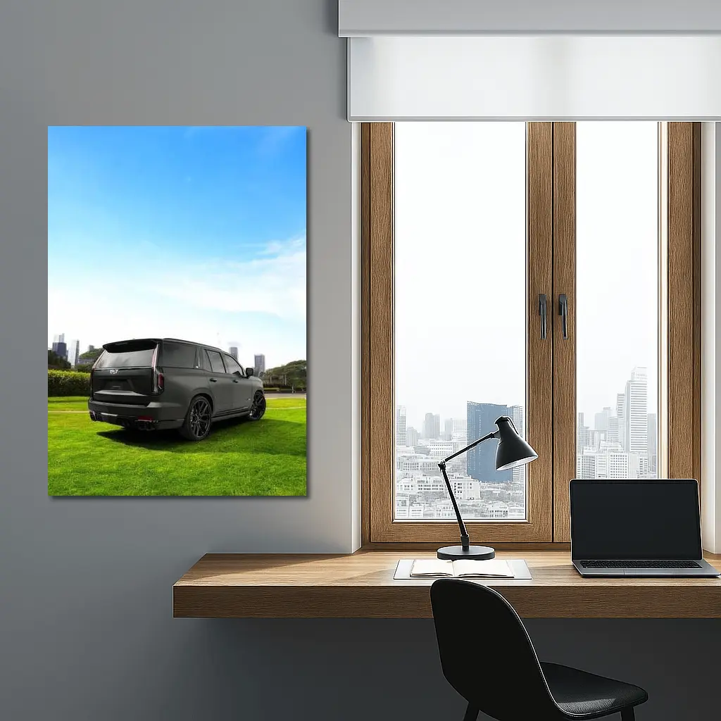 Cadillac Escalade V Matte Black City Skyline – Wall Art