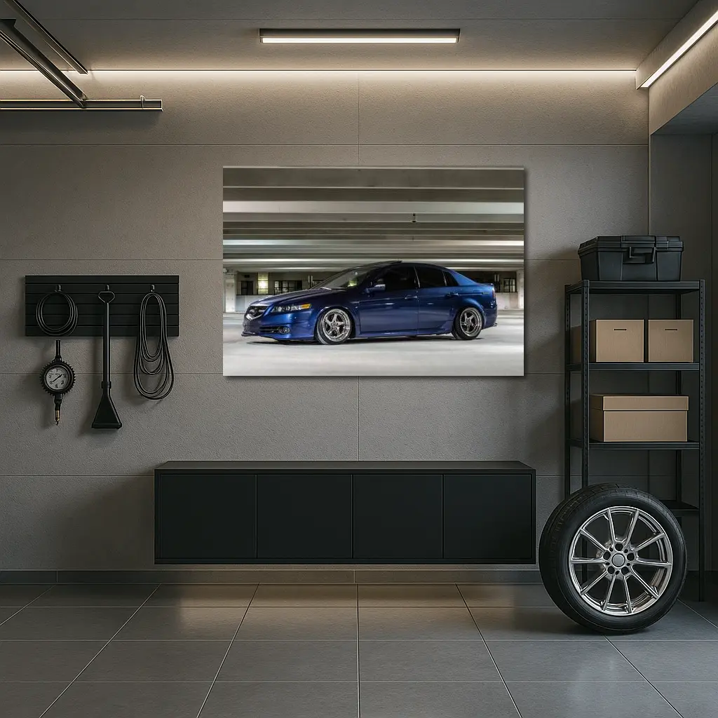 Acura TL Slammed Blue Parking Garage Shot – Wall Art