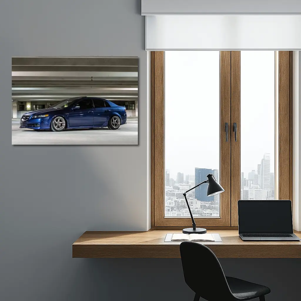 Acura TL Slammed Blue Parking Garage Shot – Wall Art