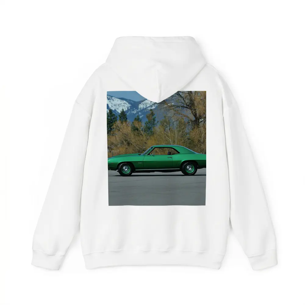 1969 Chevrolet Camaro COPO Green Mountain Backdrop – Hoodies