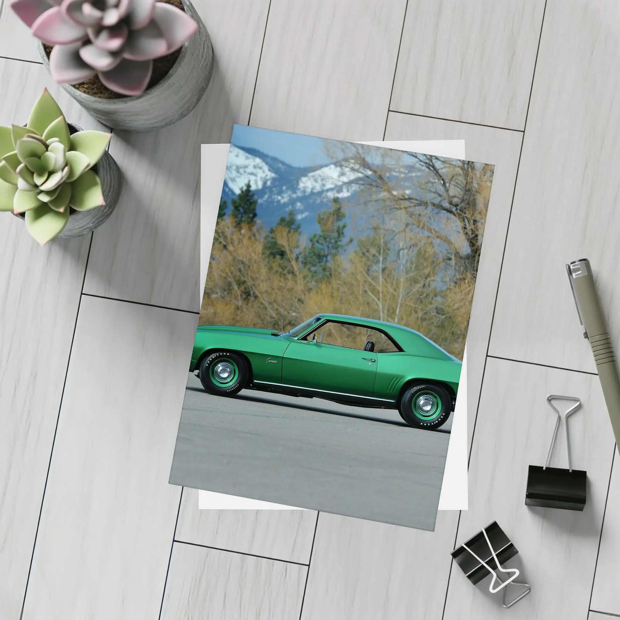 1969 Chevrolet Camaro COPO Green Mountain Backdrop – Postcards