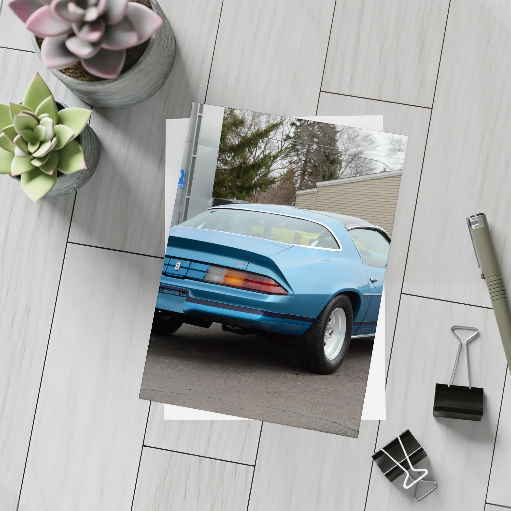 1980 Chevrolet Camaro Z28 Blue Rear View – Postcards