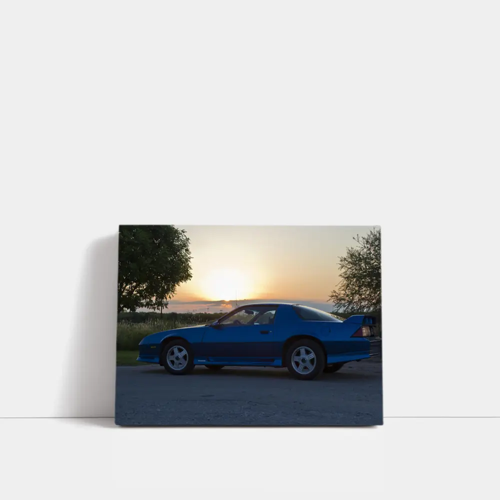Chevrolet Camaro Z28 Blue Sunset Side Profile – Wall Art