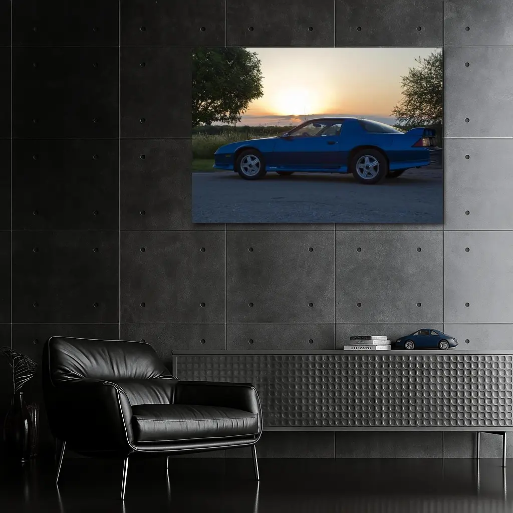 Chevrolet Camaro Z28 Blue Sunset Side Profile – Wall Art