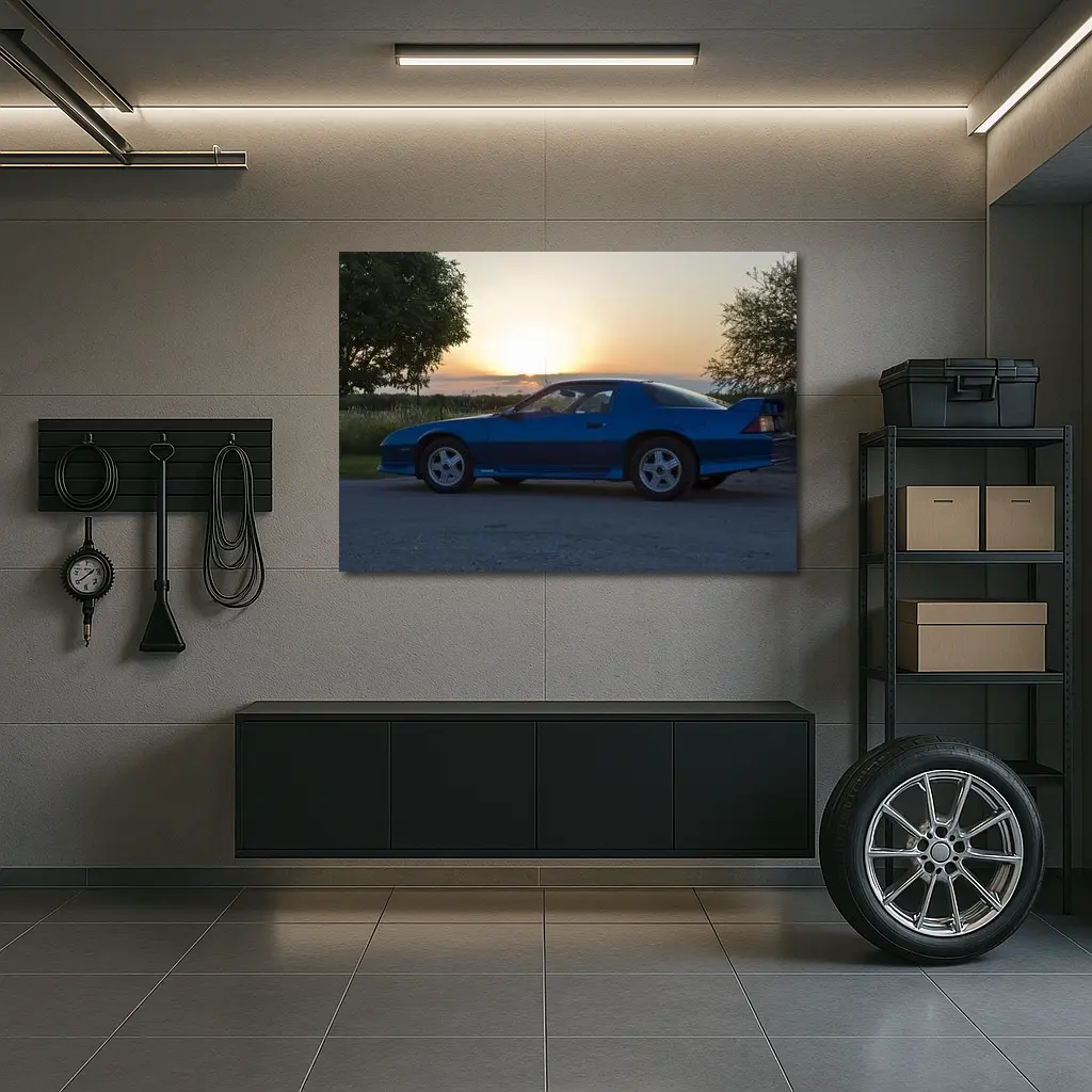 Chevrolet Camaro Z28 Blue Sunset Side Profile – Wall Art