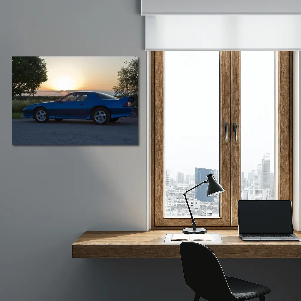Chevrolet Camaro Z28 Blue Sunset Side Profile – Wall Art