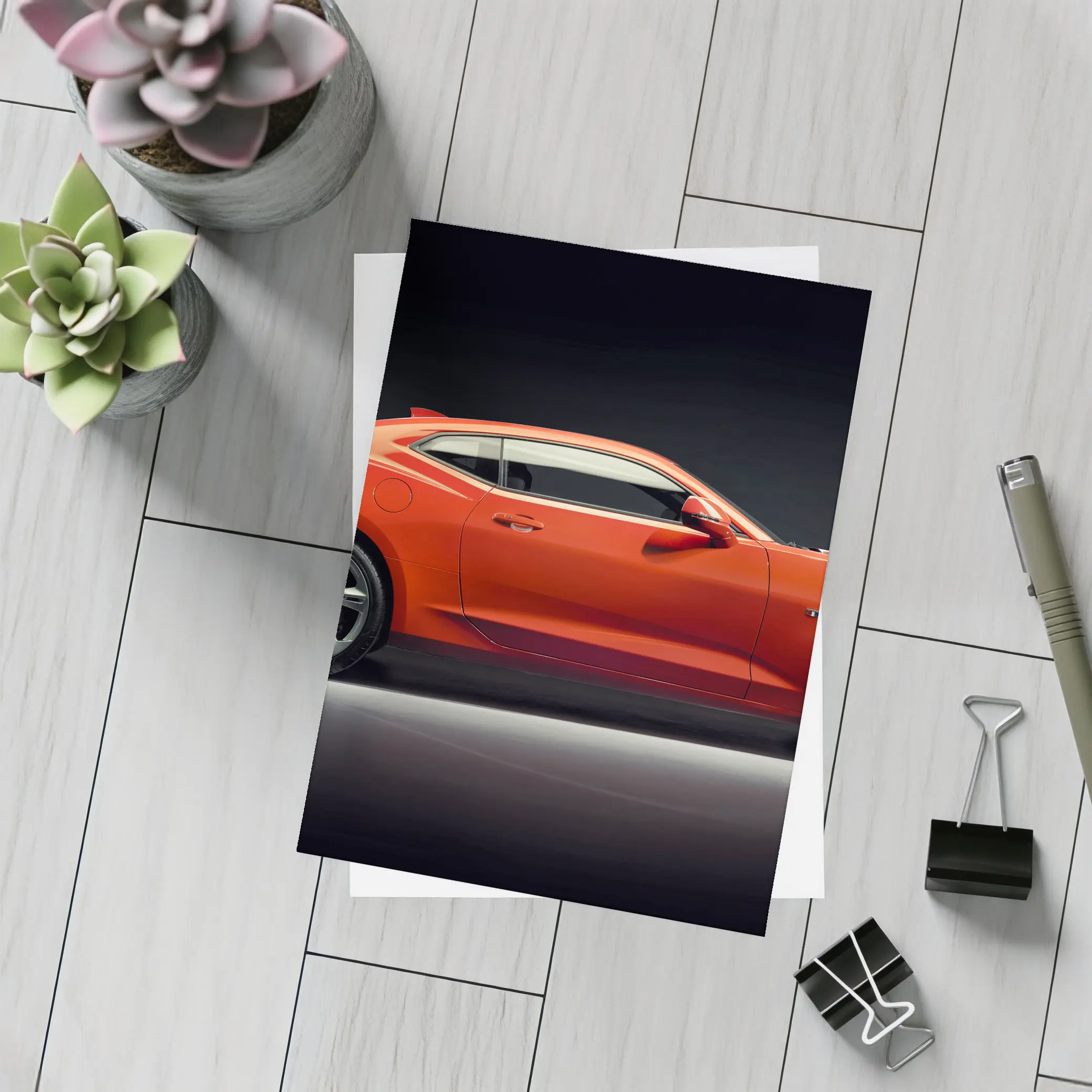 Chevrolet Camaro Orange Side Profile Dark Studio – Postcards