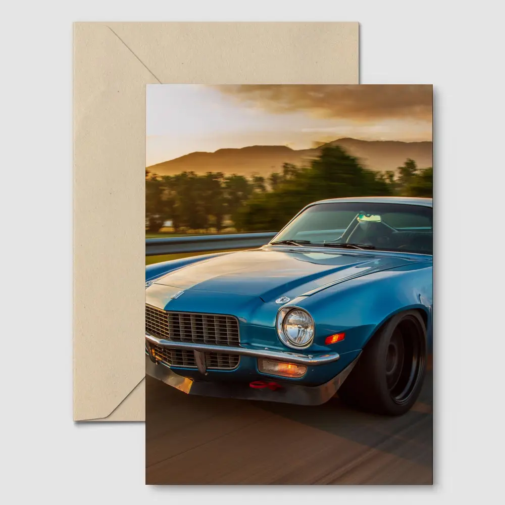 1970 Chevrolet Camaro Blue Sunset Highway – Postcards