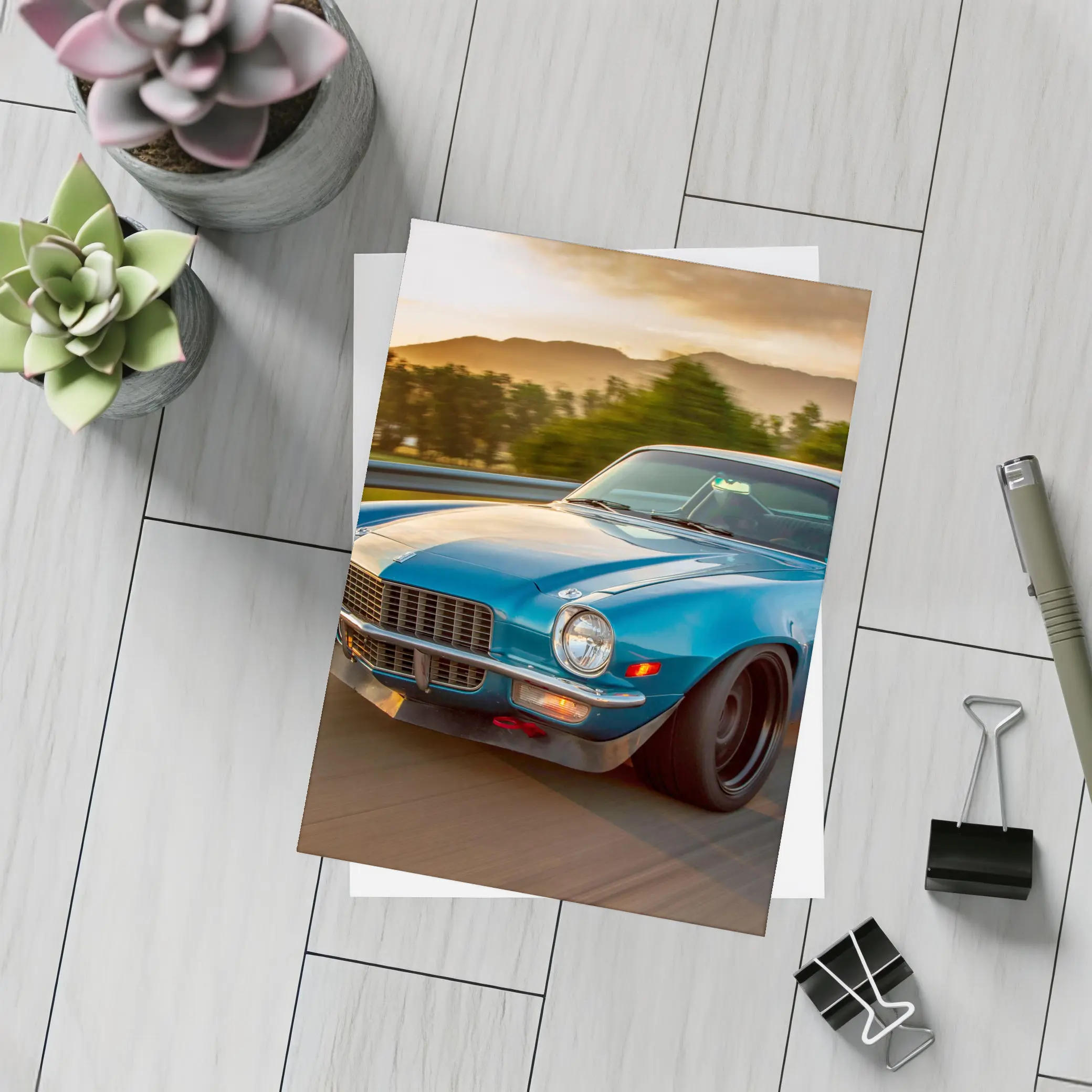 1970 Chevrolet Camaro Blue Sunset Highway – Postcards