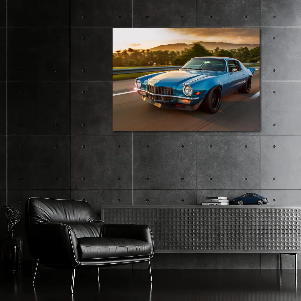 1970 Chevrolet Camaro Blue Sunset Highway – Wall Art