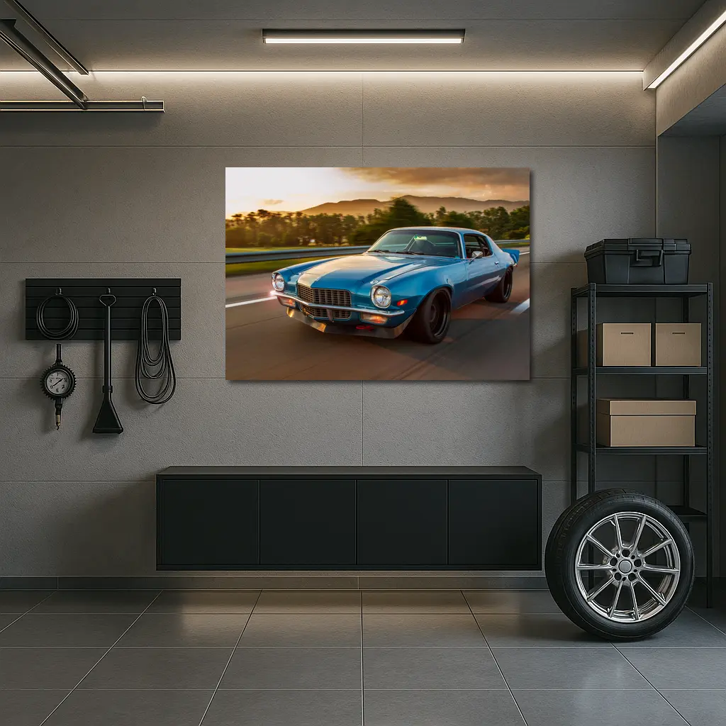 1970 Chevrolet Camaro Blue Sunset Highway – Wall Art