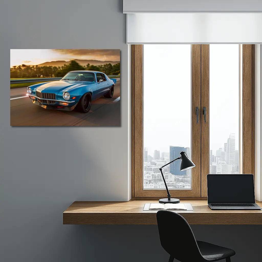 1970 Chevrolet Camaro Blue Sunset Highway – Wall Art