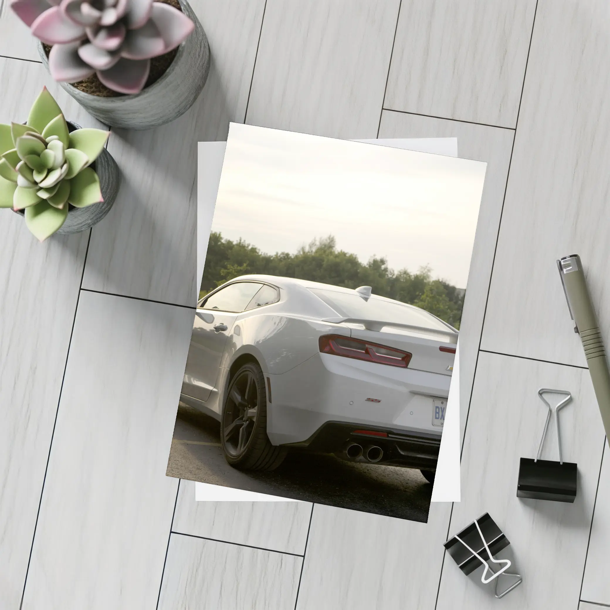 Chevrolet Camaro SS White Rear Parking Lot – Postcards