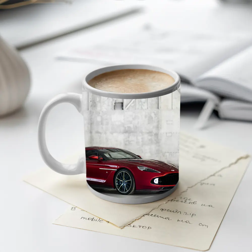 Aston Martin Vanquish Zagato Red Industrial Background – Mugs