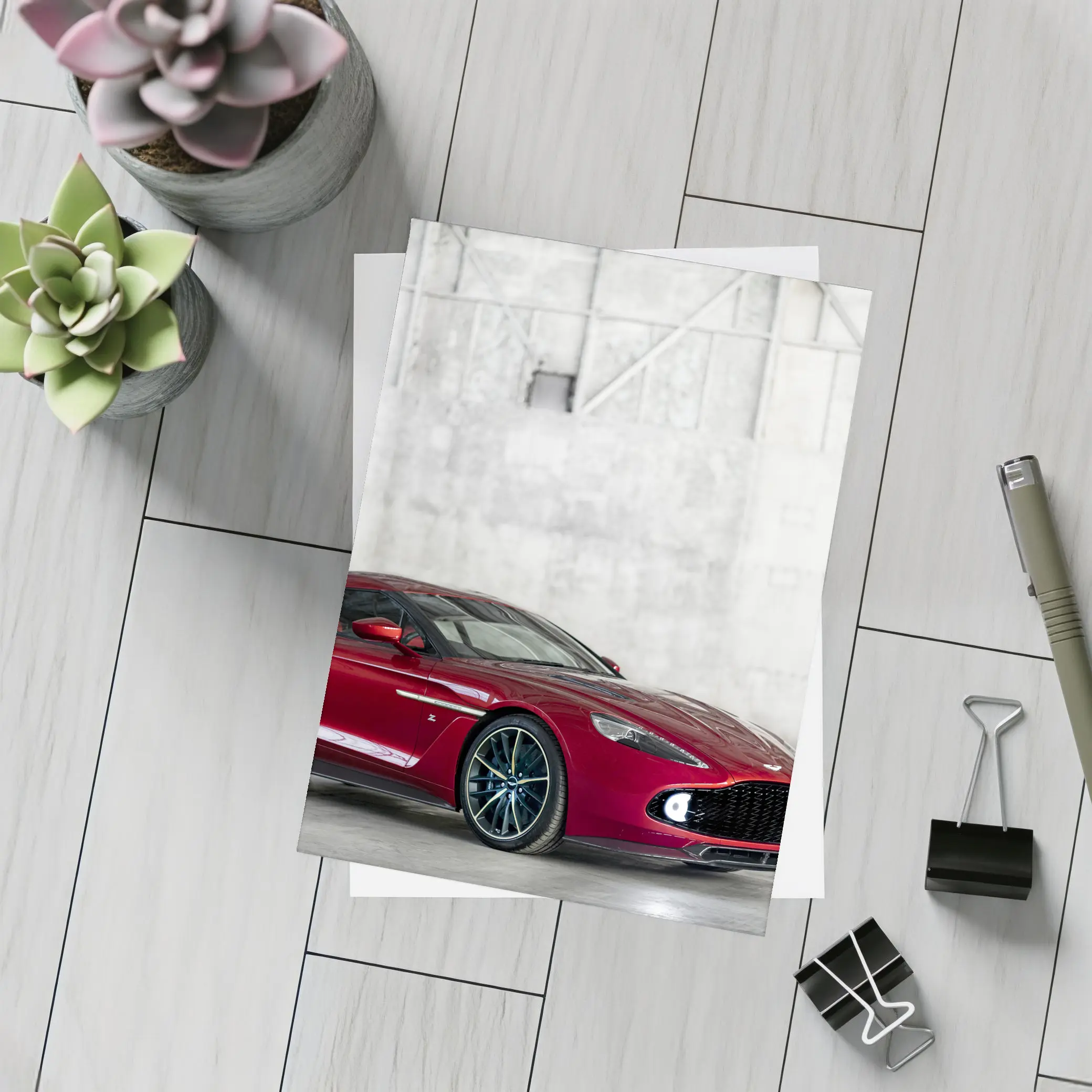 Aston Martin Vanquish Zagato Red Industrial Background – Postcards