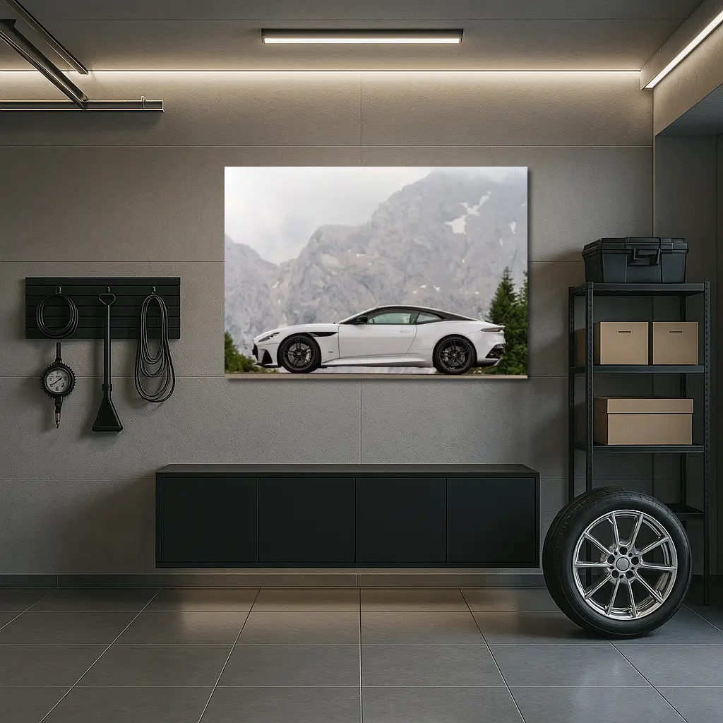 Aston Martin DBS Superleggera White Mountain Background – Wall Art