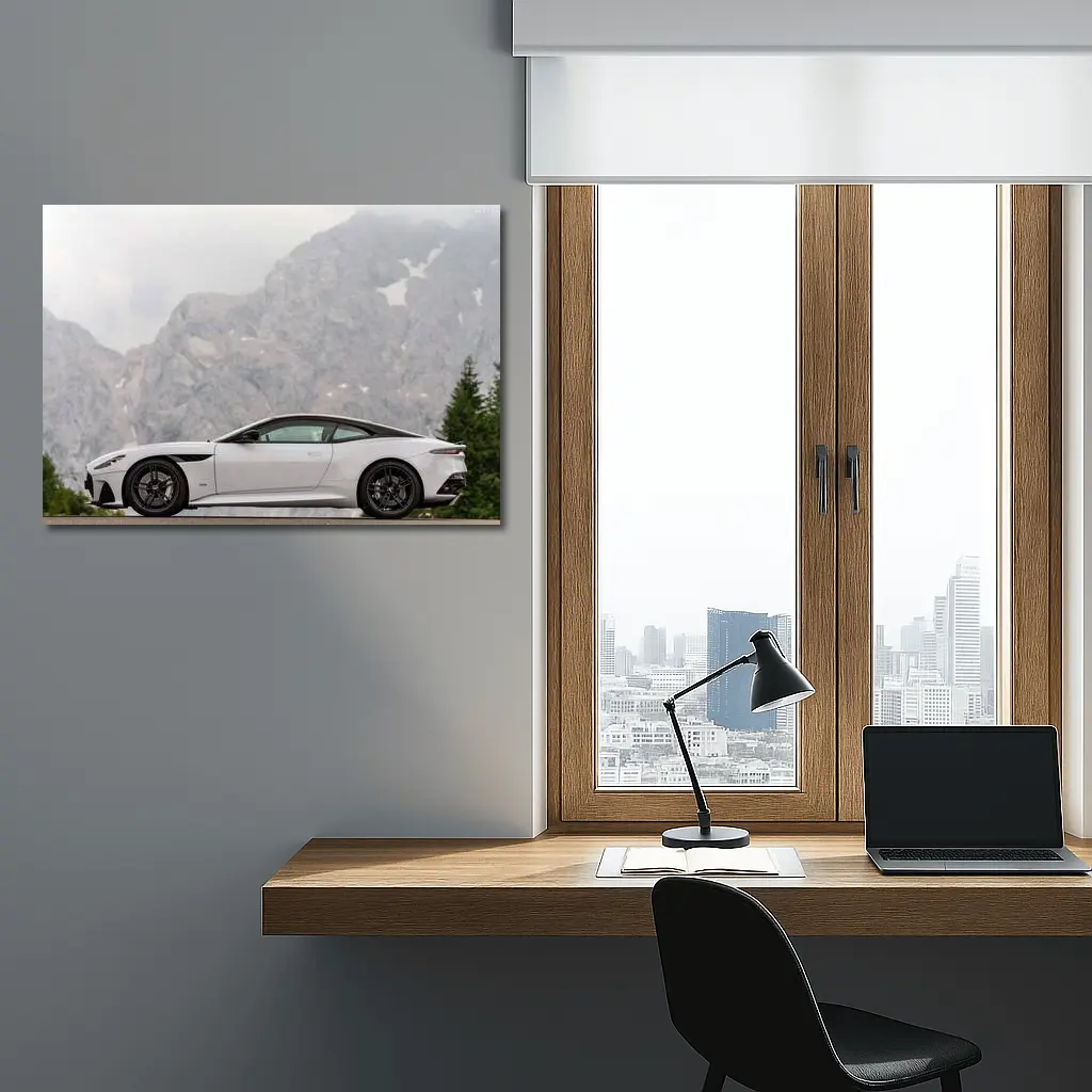 Aston Martin DBS Superleggera White Mountain Background – Wall Art