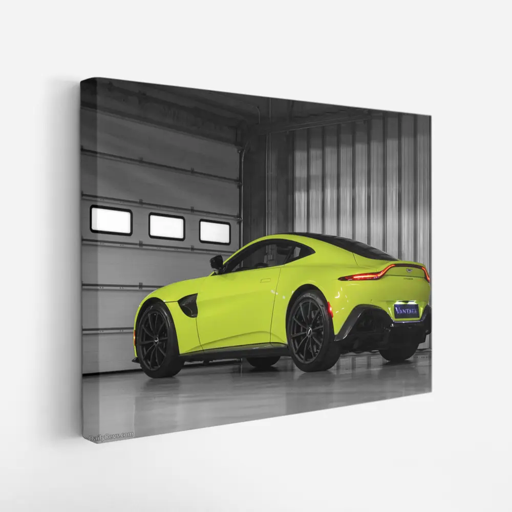Aston Martin Vantage Lime Green Garage Shot – Wall Art